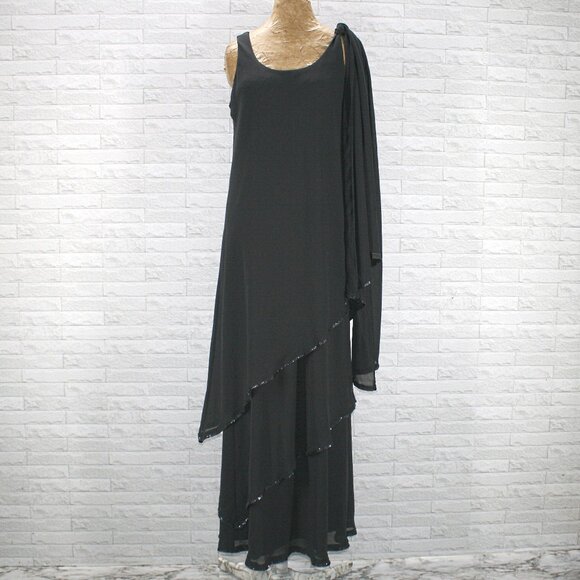 JEFFREY & DORA EVENINGS Gown Dress Sheer Formal Chiffon Shawl Black 2 Piece  10 - Picture 1 of 16